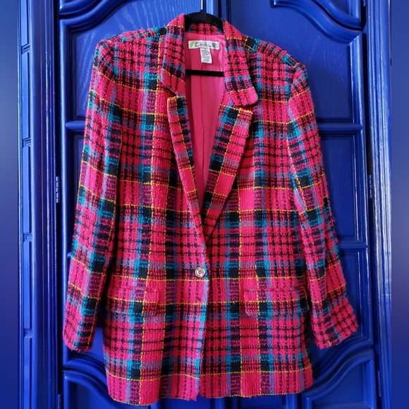 Vintage CHAUS Long Magenta Tweed Blazer - Picture 2 of 16